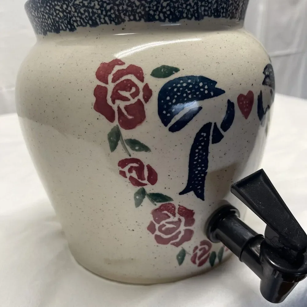 Dispenser American Country Heart Stoneware Pottery Pot Crock Coffee Tea Water